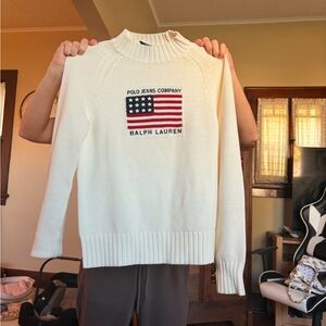 Ralph Lauren White Sweater with Flag Design